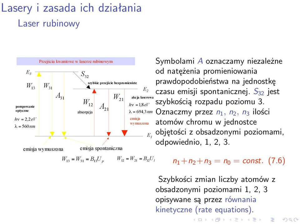 0 Symbolami A oznaczamy niezależne od natężenia promieniowania prawdopodobieństwa na jednostkę czasu emisji spontanicznej. S 32 jest szybkością rozpadu poziomu 3.