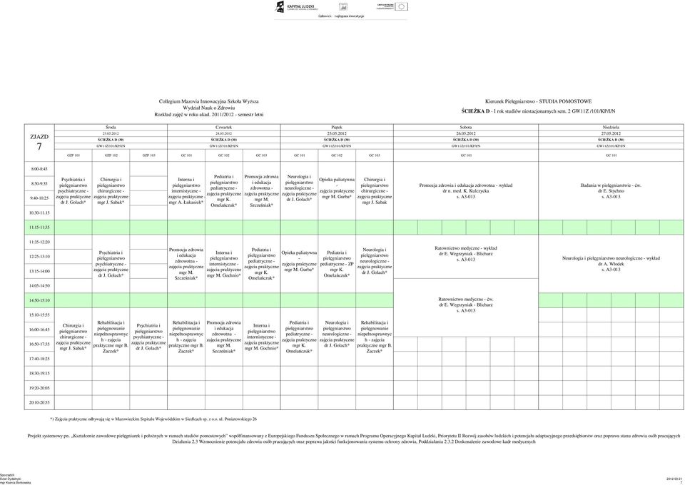 10.3011.15 11:1511:35 11:3512:20 12:2513:10 13:1514:00 psychiatryczne zdrowotna internistyczne pediatryczne pediatryczne ZP neurologiczne Ratownictwo medyczne wykład dr E.