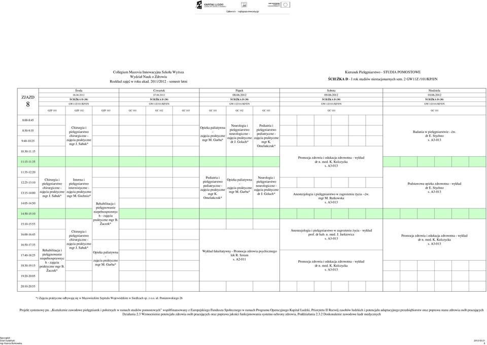 15 11:1511:35 zdrowotna wykład 11:3512:20 12:2513:10 13:1514:00 14:0514:50 14:5015:10 15:1015:55 chirurgiczne internistyczne h zajęcia pediatryczne neurologiczne Anestezjologia i w zagrożeniu życia