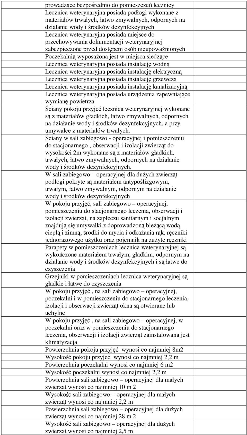 posiada instalację wodną Lecznica weterynaryjna posiada instalację elektryczną Lecznica weterynaryjna posiada instalację grzewczą Lecznica weterynaryjna posiada instalację kanalizacyjną Lecznica