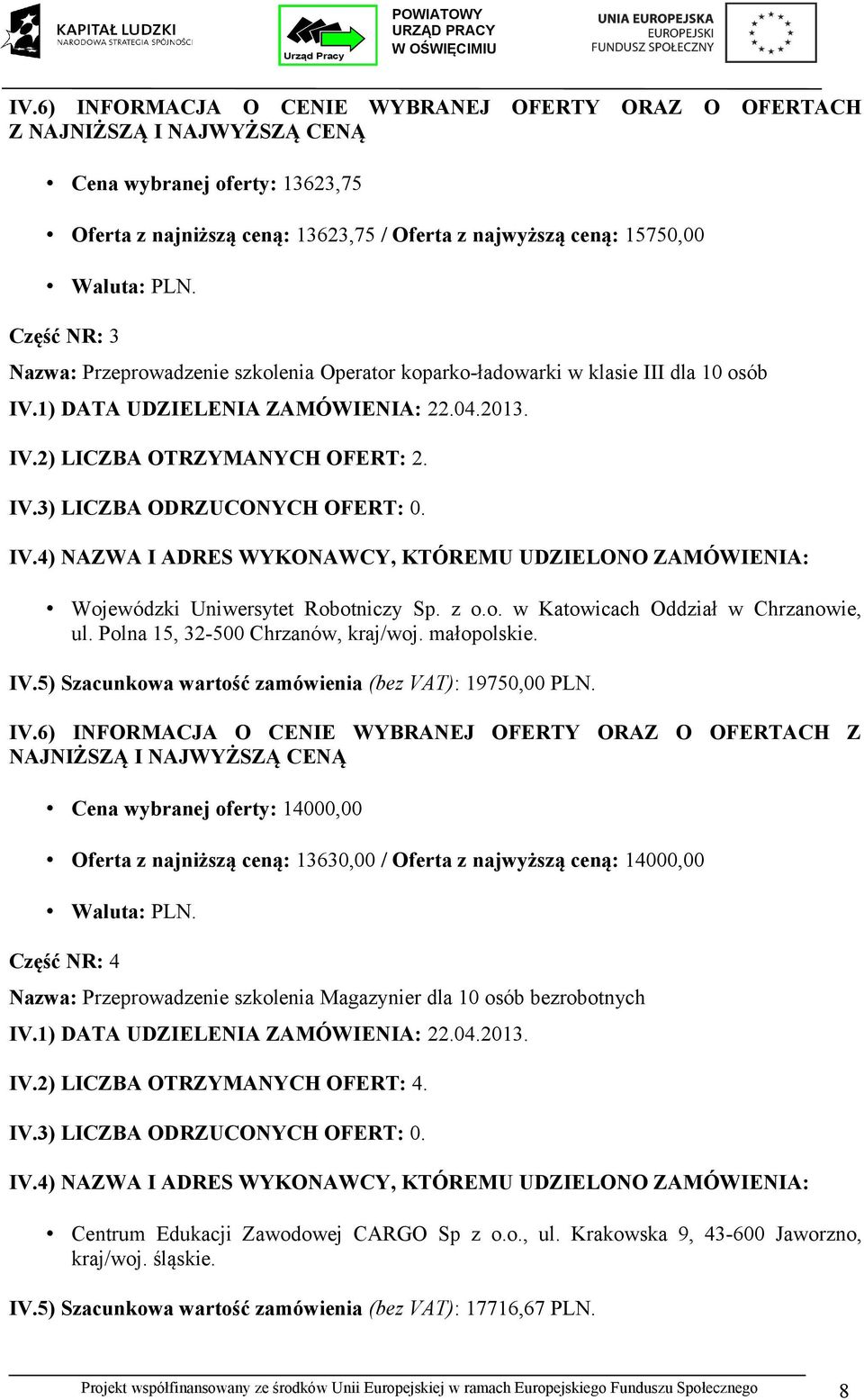 Polna 15, 32-500 Chrzanów, kraj/woj. małopolskie. IV.