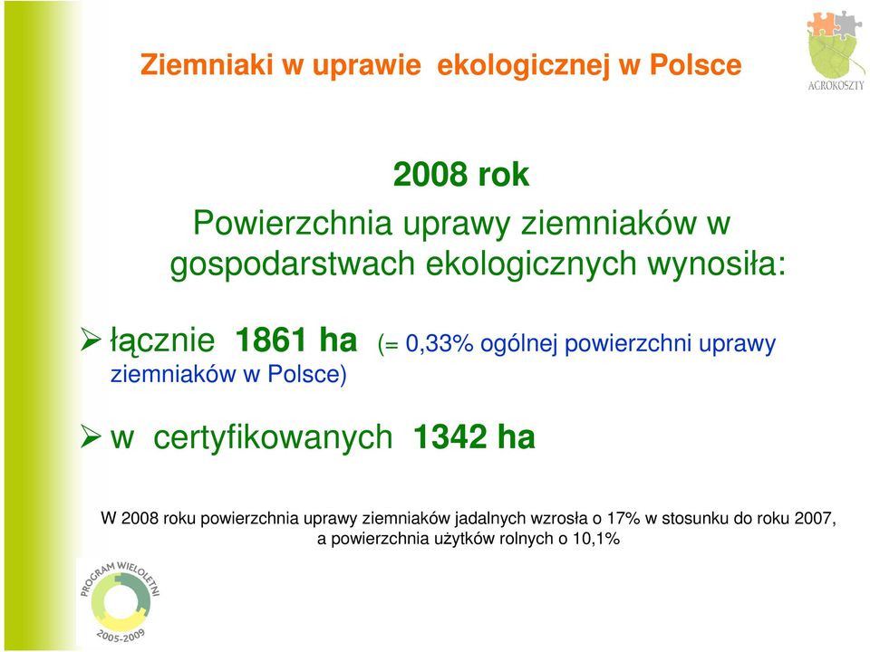 uprawy ziemniaków w Polsce) w certyfikowanych 1342 ha W 2008 roku powierzchnia uprawy