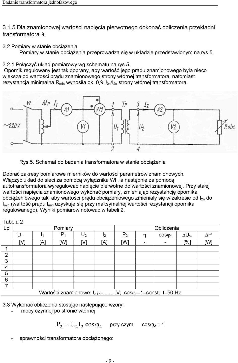 transformatora, natomiast reystancja minimalna R min wynosiła ok.,9 n / n strony wtórnej transformatora. Rys.5.