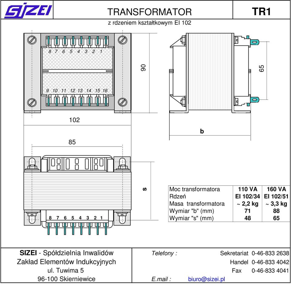 transformatora 110 VA 160 VA Rdzeń EI 102/34 EI 102/51 Masa