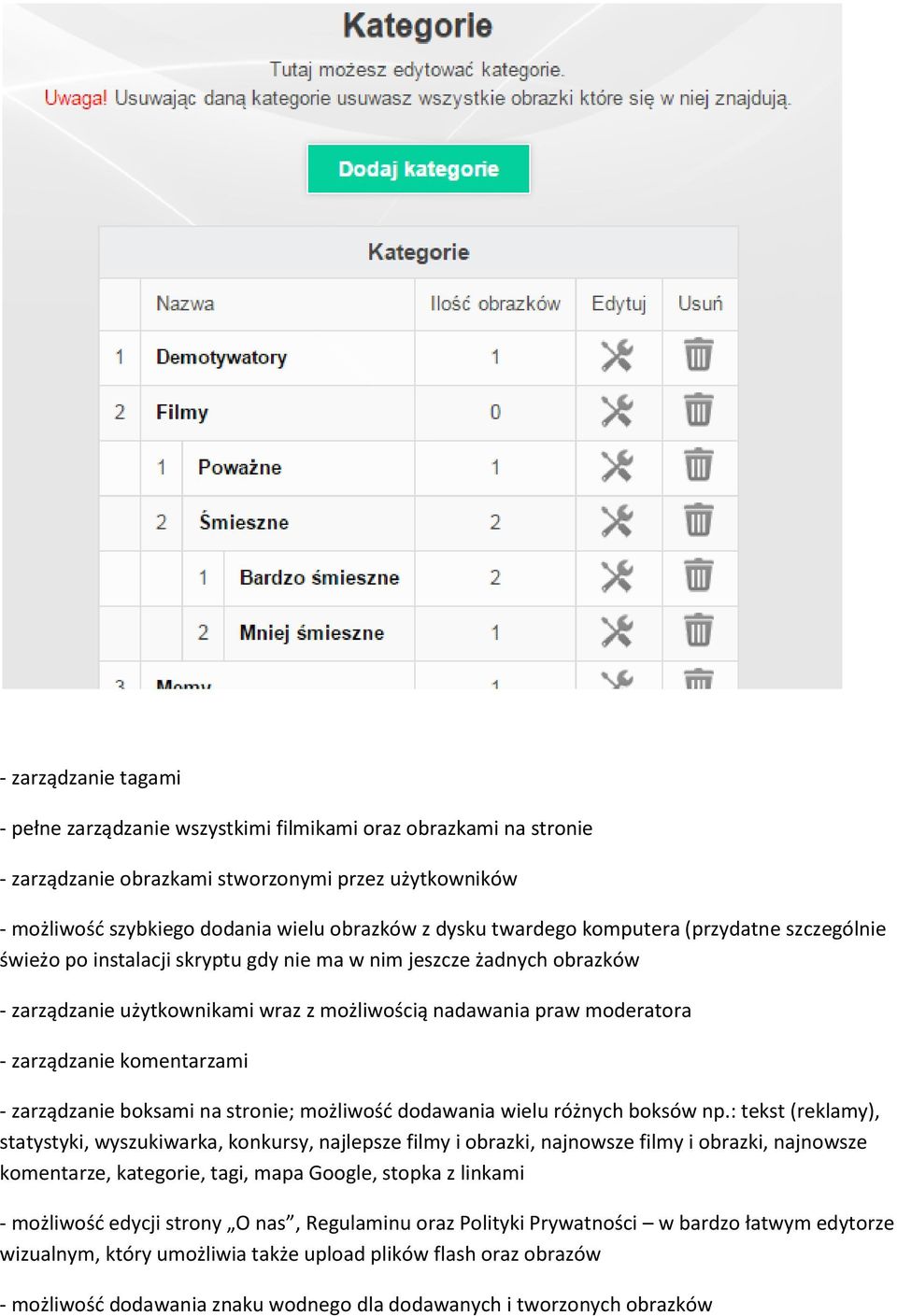 komentarzami - zarządzanie boksami na stronie; możliwość dodawania wielu różnych boksów np.