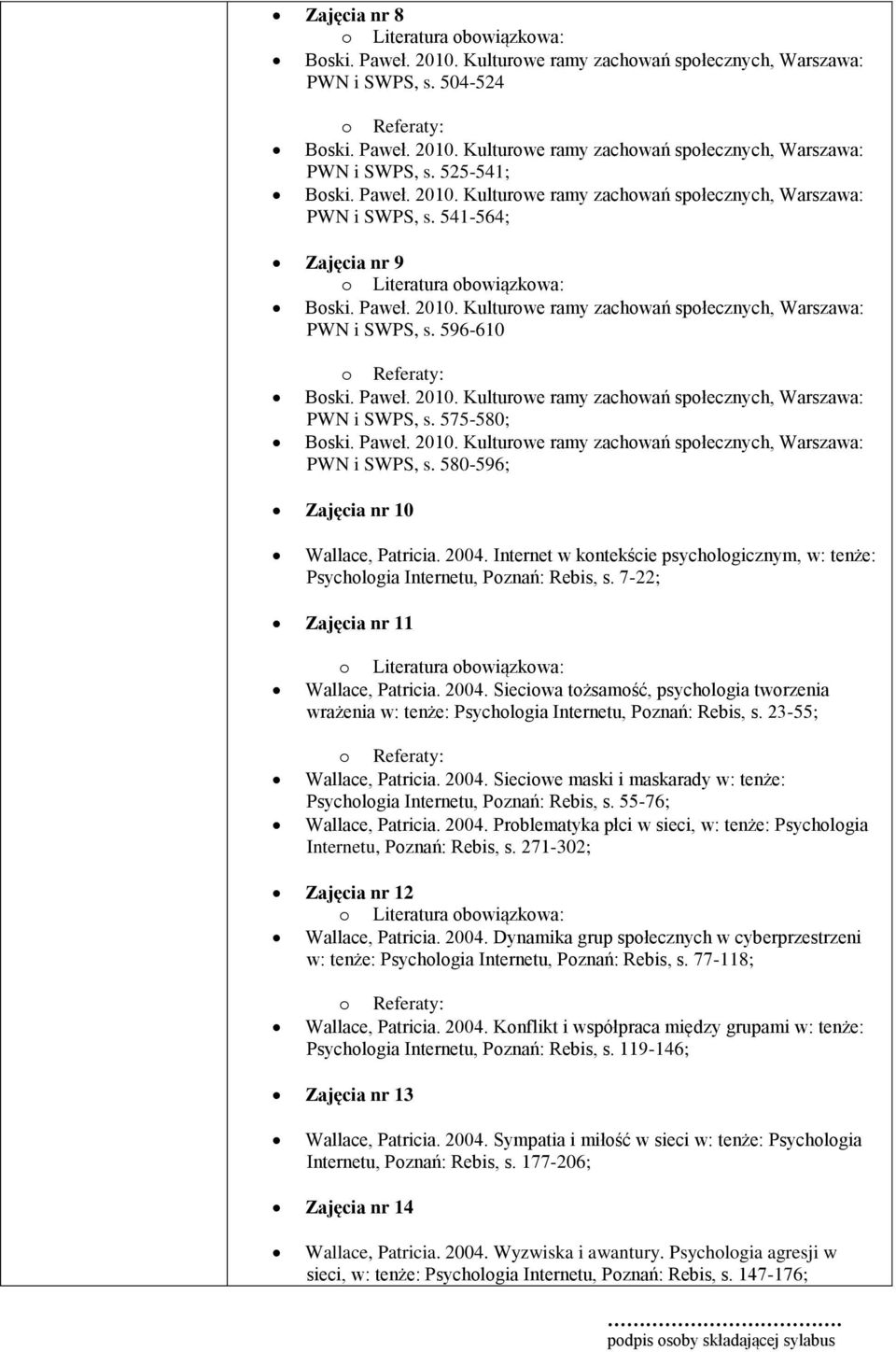 Sieciowa tożsamość, psychologia tworzenia wrażenia w: tenże: Psychologia Internetu, Poznań: Rebis, s. 23-55; Wallace, Patricia. 2004.