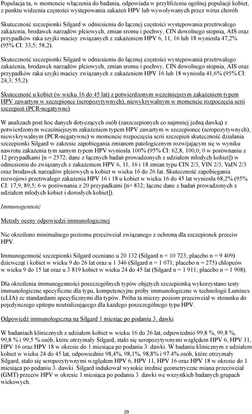 raka szyjki macicy związanych z zakażeniem HPV 6, 11, 16 lub 18 wyniosła 47,2% (95% CI: 33,5; 58,2).  raka szyjki macicy związanych z zakażeniem HPV 16 lub 18 wyniosła 41,6% (95% CI: 24,3; 55,2).