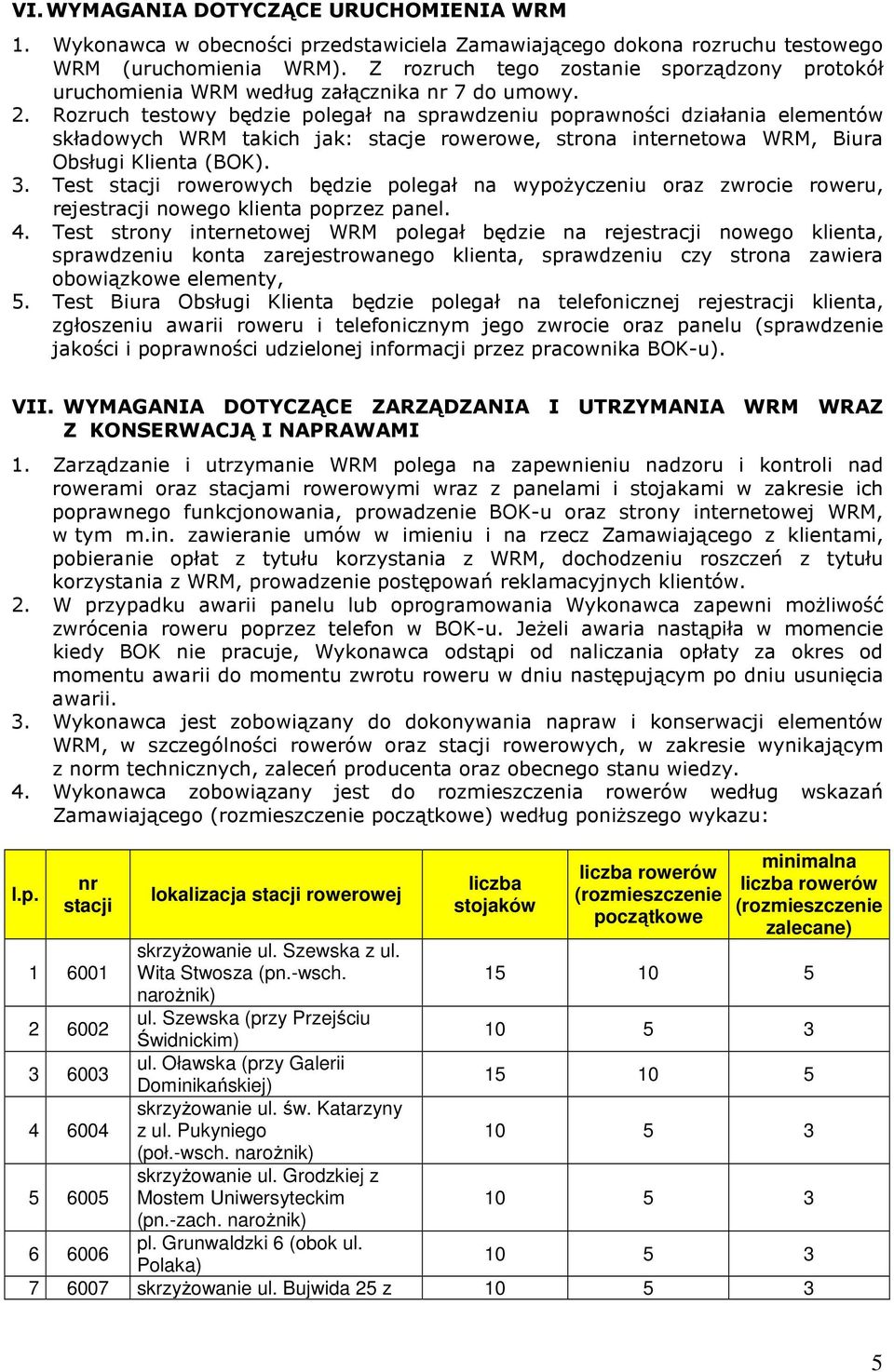 Rozruch testowy będzie polegał na sprawdzeniu poprawności działania elementów składowych WRM takich jak: stacje rowerowe, strona internetowa WRM, Biura Obsługi Klienta (BOK). 3.