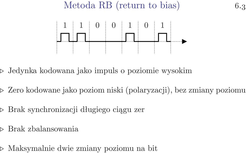 Zero kodowane jako poziom niski(polaryzacji), bez zmiany