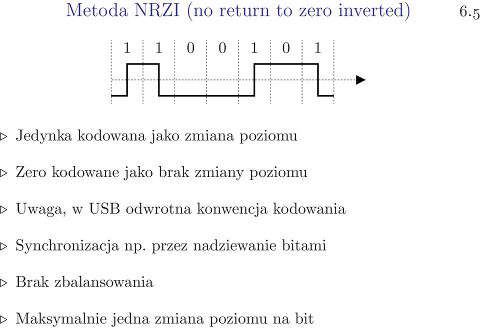 jako brak zmiany poziomu Uwaga, w USB odwrotna konwencja kodowania