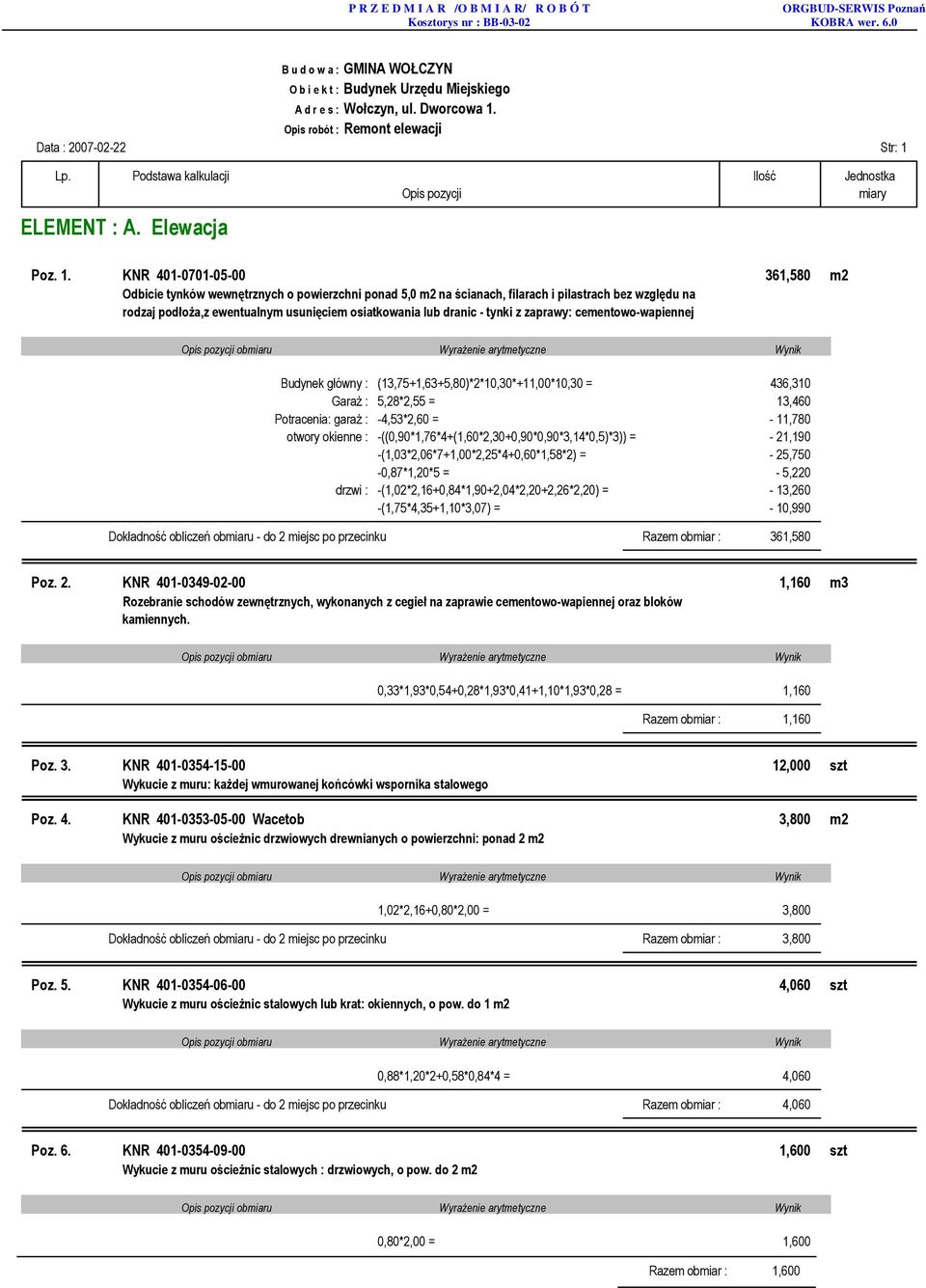 ELEMENT : A. Elewacja Poz. 1.