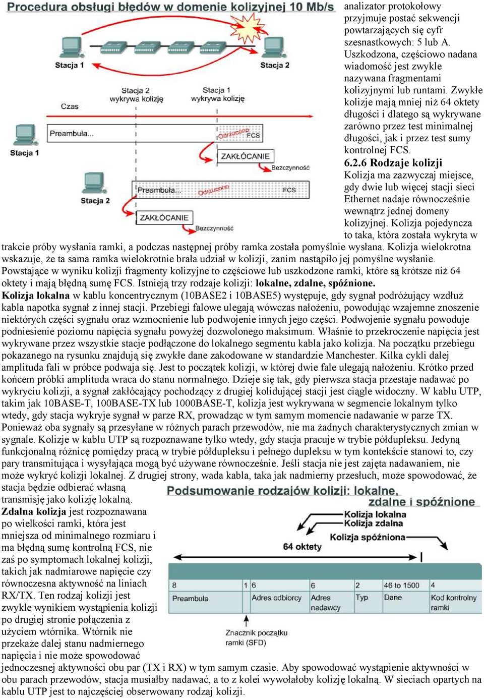 6 Rodzaje kolizji Kolizja ma zazwyczaj miejsce, gdy dwie lub więcej stacji sieci Ethernet nadaje równocześnie wewnątrz jednej domeny kolizyjnej.