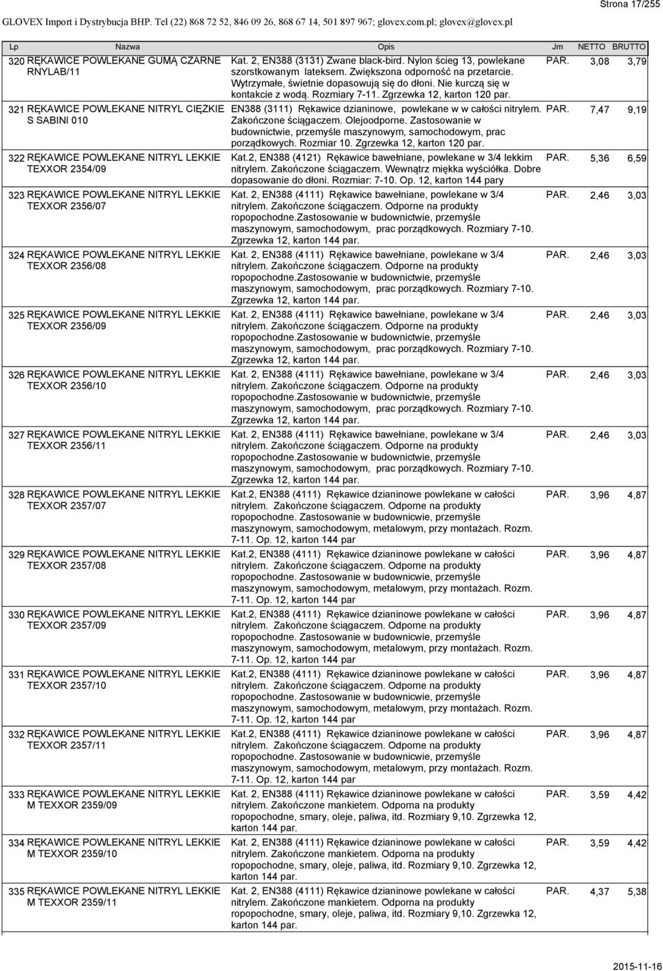 NITRYL LEKKIE TEXXOR 2356/11 328 RĘKAWICE POWLEKANE NITRYL LEKKIE TEXXOR 2357/07 329 RĘKAWICE POWLEKANE NITRYL LEKKIE TEXXOR 2357/08 330 RĘKAWICE POWLEKANE NITRYL LEKKIE TEXXOR 2357/09 331 RĘKAWICE