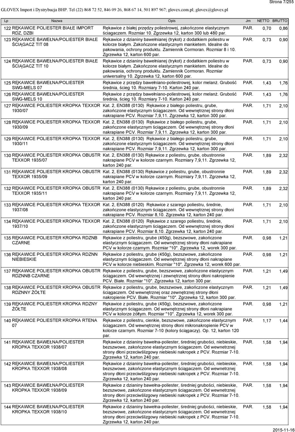 RĘKAWICE POLIESTER KROPKA OBUSTR TEXXOR 1935/07 131 RĘKAWICE POLIESTER KROPKA OBUSTR TEXXOR 1935/09 132 RĘKAWICE POLIESTER KROPKA OBUSTR TEXXOR 1935/11 133 RĘKAWICE POLIESTER KROPKA TEXXOR 1937/08