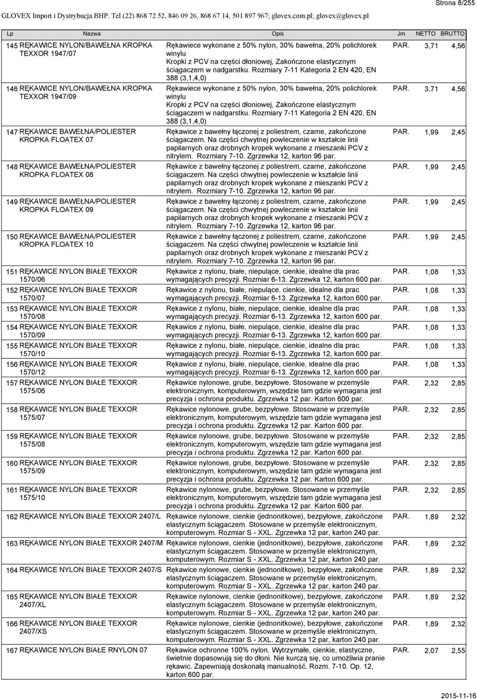 RĘKAWICE NYLON BIAŁE TEXXOR 1570/08 154 RĘKAWICE NYLON BIAŁE TEXXOR 1570/09 155 RĘKAWICE NYLON BIAŁE TEXXOR 1570/10 156 RĘKAWICE NYLON BIAŁE TEXXOR 1570/12 157 RĘKAWICE NYLON BIAŁE TEXXOR 1575/06 158