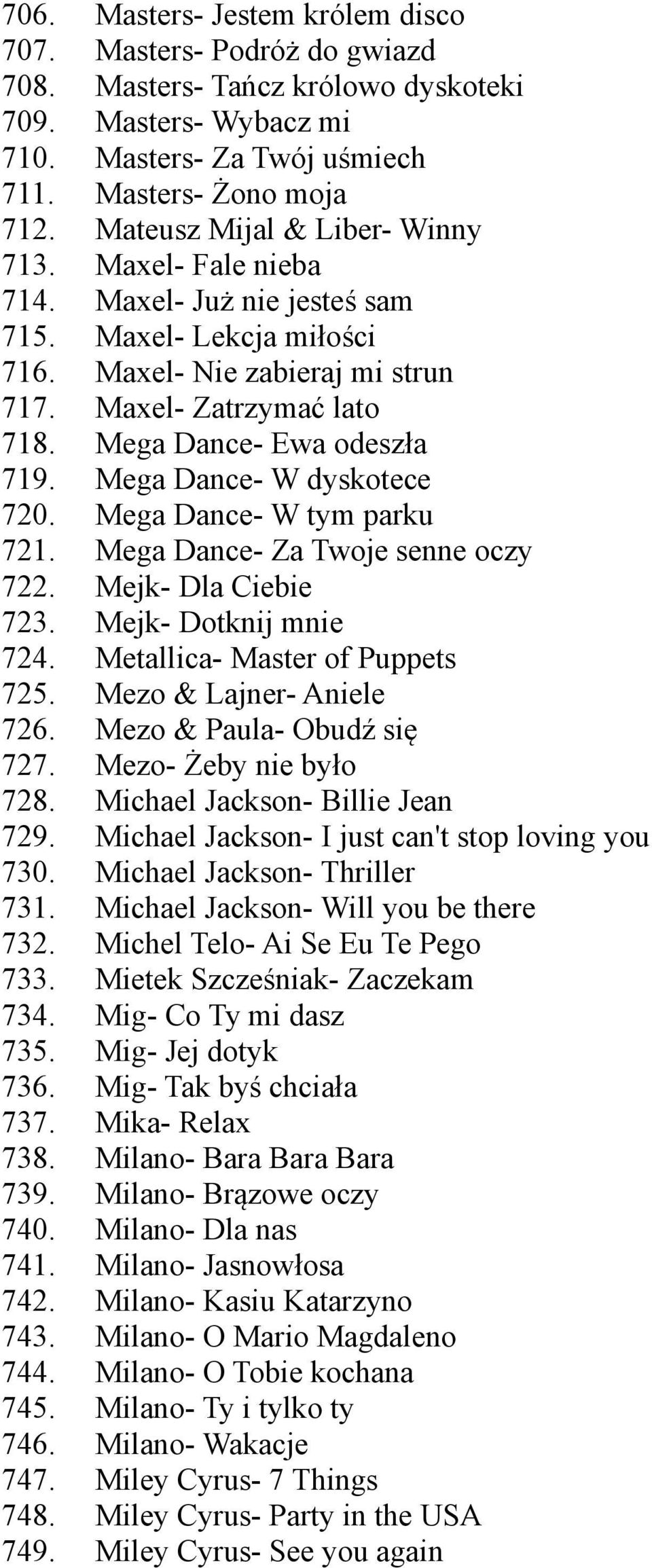 Masters- Jestem królem disco Masters- Podróż do gwiazd Masters- Tańcz królowo dyskoteki Masters- Wybacz mi Masters- Za Twój uśmiech Masters- Żono moja Mateusz Mijal & Liber- Winny Maxel- Fale nieba