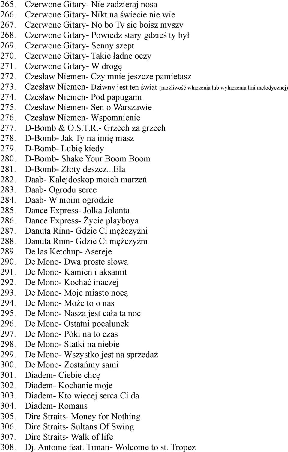 Czerwone Gitary- Nie zadzieraj nosa Czerwone Gitary- Nikt na świecie nie wie Czerwone Gitary- No bo Ty się boisz myszy Czerwone Gitary- Powiedz stary gdzieś ty był Czerwone Gitary- Senny szept