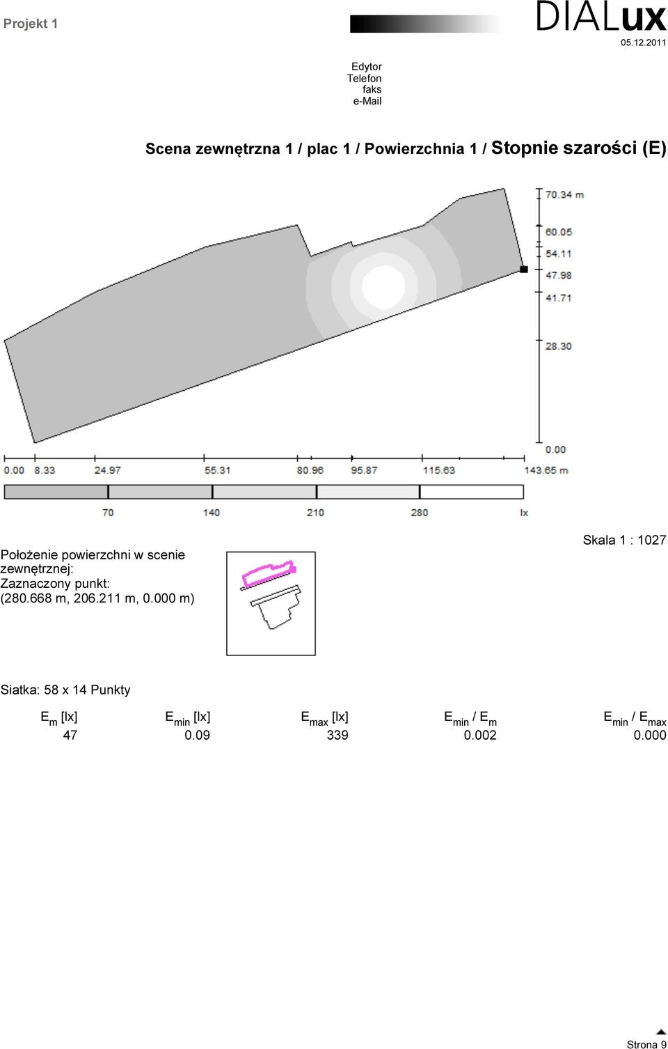 000 m) Skala 1 : 1027 Siatka: 58 x 14 Punkty E m