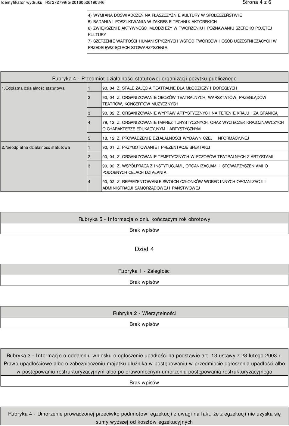 Rubryka 4 - Przedmiot działalności statutowej organizacji pożytku publicznego 1.