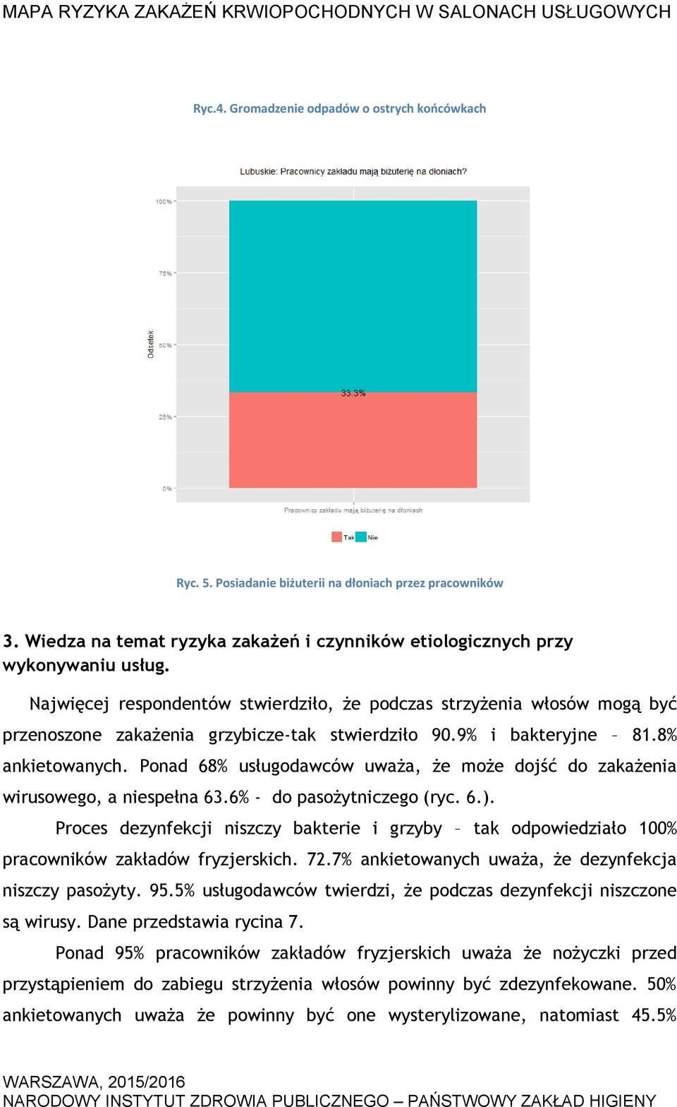 Ponad 68% usługodawców uważa, że może dojść do zakażenia wirusowego, a niespełna 63.6% - do pasożytniczego (ryc. 6.).