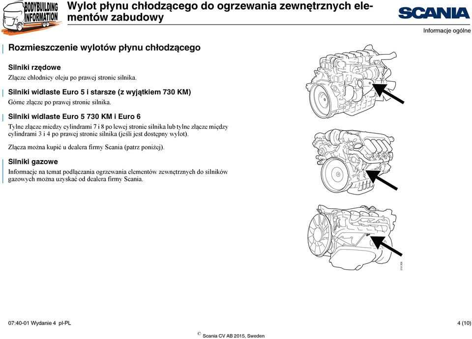 Silniki widlaste Euro 5 730 KM i Euro 6 Tylne złącze miedzy cylindrami 7 i 8 po lewej stronie silnika lub tylne złącze między cylindrami 3 i 4 po prawej