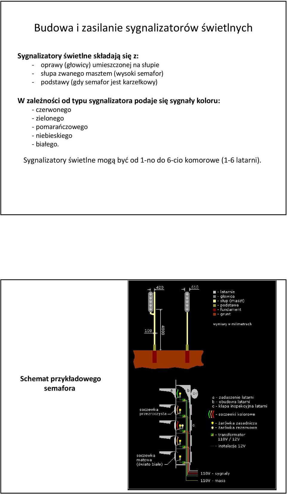 zależności od typu sygnalizatora podaje się sygnały koloru: - czerwonego - zielonego - pomarańczowego -