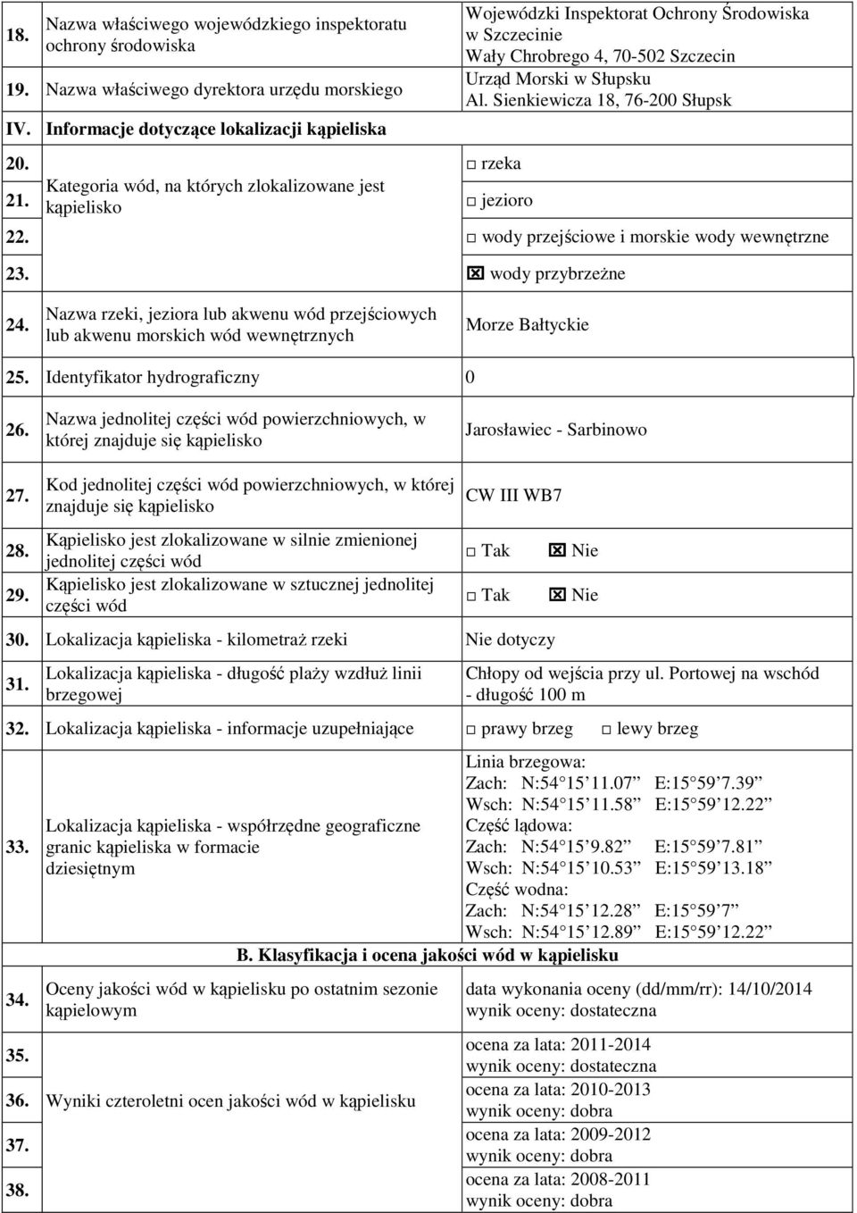 Sienkiewicza 18, 76-200 Słupsk 22. wody przejściowe i morskie wody wewnętrzne 23. 24.