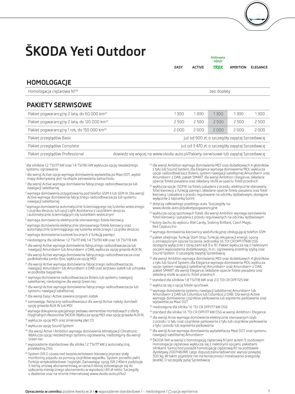 szczegóły zapytaj Sprzedawcę już od 3 470 zł, o szczegóły zapytaj Sprzedawcę dowiedz się więcej na www.skoda-auto.pl/pakiety-serwisowe lub zapytaj Sprzedawcę 1 dla silników 1.2 TSI/77 kw oraz 1.