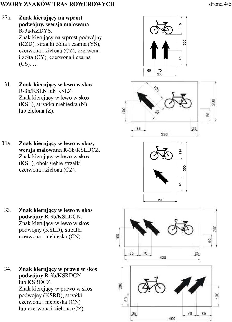 Znak kierujący w lewo w skos (KSL), strzałka niebieska (N) lub zielona (Z). 65 70 200 110 95 300 31a. Znak kierujący w lewo w skos, wersja malowana R-3b/KSLDCZ.