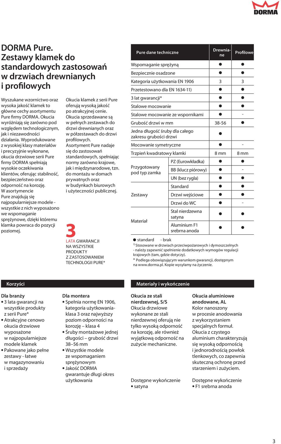 Wyprodukowane z wysokiej klasy materiałów i precyzyjnie wykonane, okucia drzwiowe serii Pure firmy DORMA spełniają wysokie oczekiwania klientów, oferując stabilność, bezpieczeństwo oraz odporność na