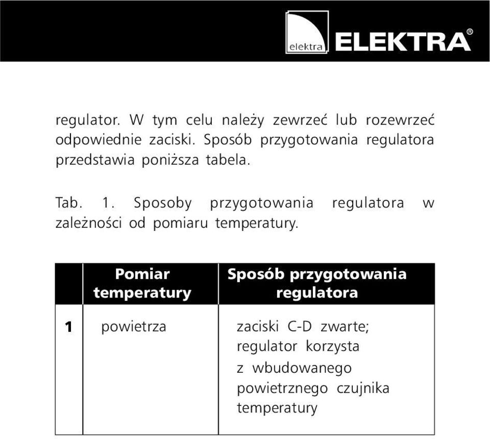 Sposoby przygotowania regulatora w zale noœci od pomiaru temperatury.