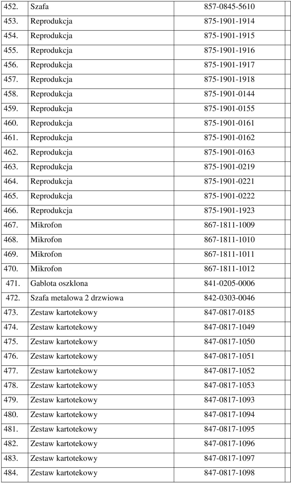 Reprodukcja 875-1901-0221 465. Reprodukcja 875-1901-0222 466. Reprodukcja 875-1901-1923 467. Mikrofon 867-1811-1009 468. Mikrofon 867-1811-1010 469. Mikrofon 867-1811-1011 470.