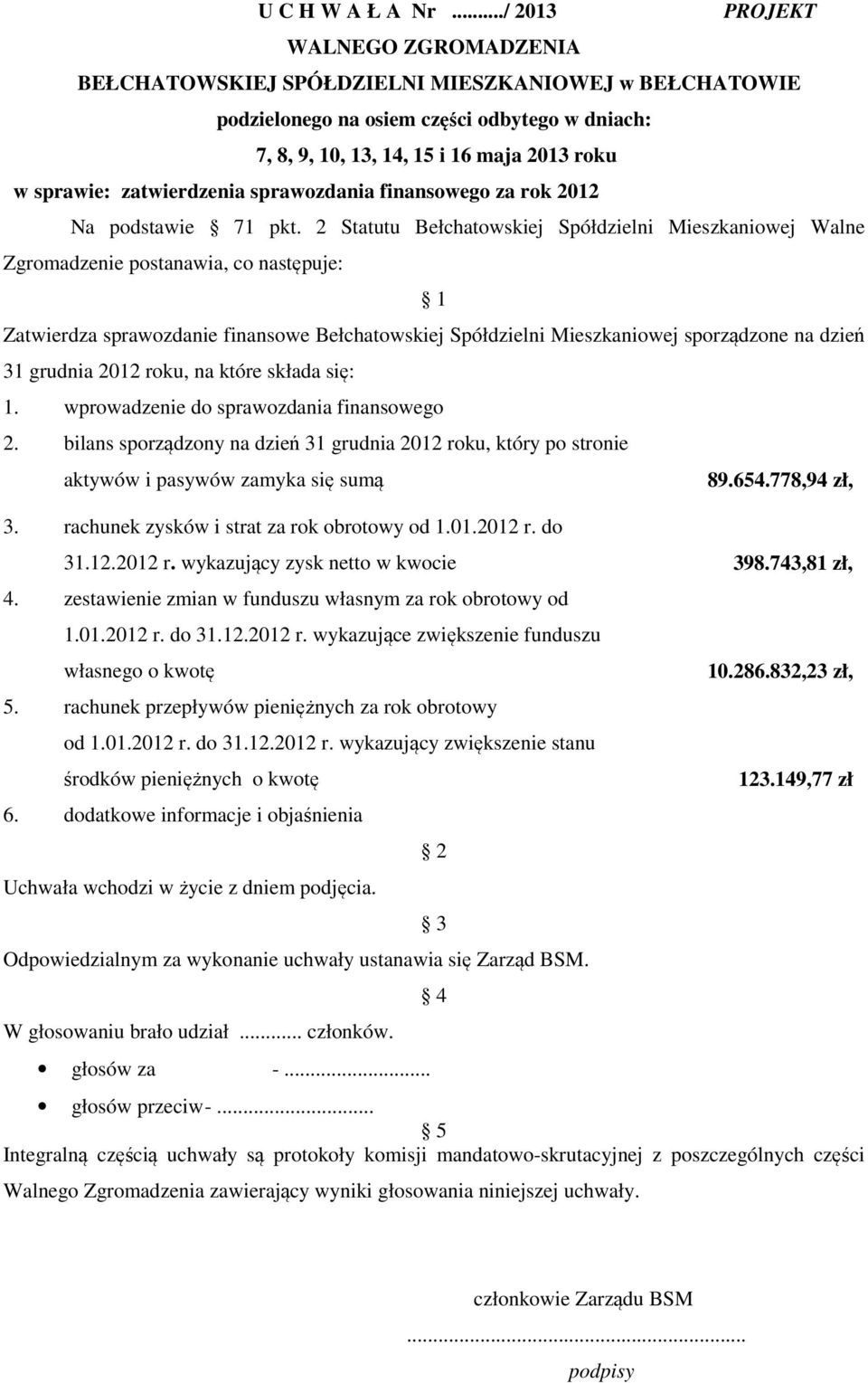 sprawozdania finansowego za rok 2012 Na podstawie 71 pkt.