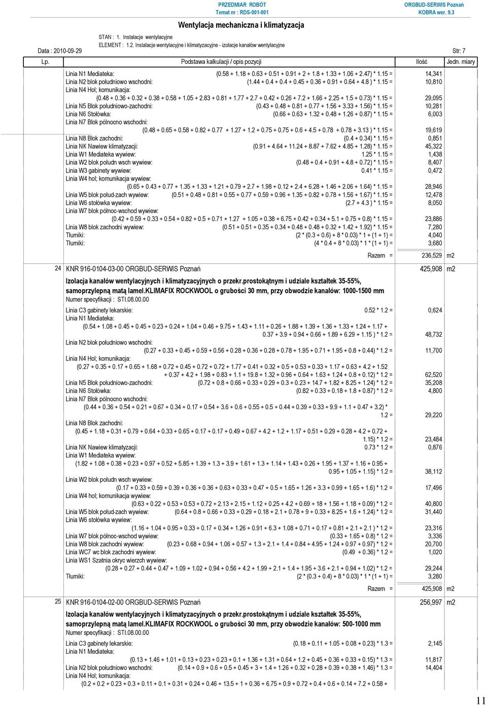 83 + 0.81 + 1.77 + 2.7 + 0.42 + 0.26 + 7.2 + 1.66 + 2.25 + 1.5 + 0.73) * 1.15 = 29,095 Linia N5 Blok południowo-zachodni: (0.43 + 0.48 + 0.81 + 0.77 + 1.56 + 3.33 + 1.56) * 1.