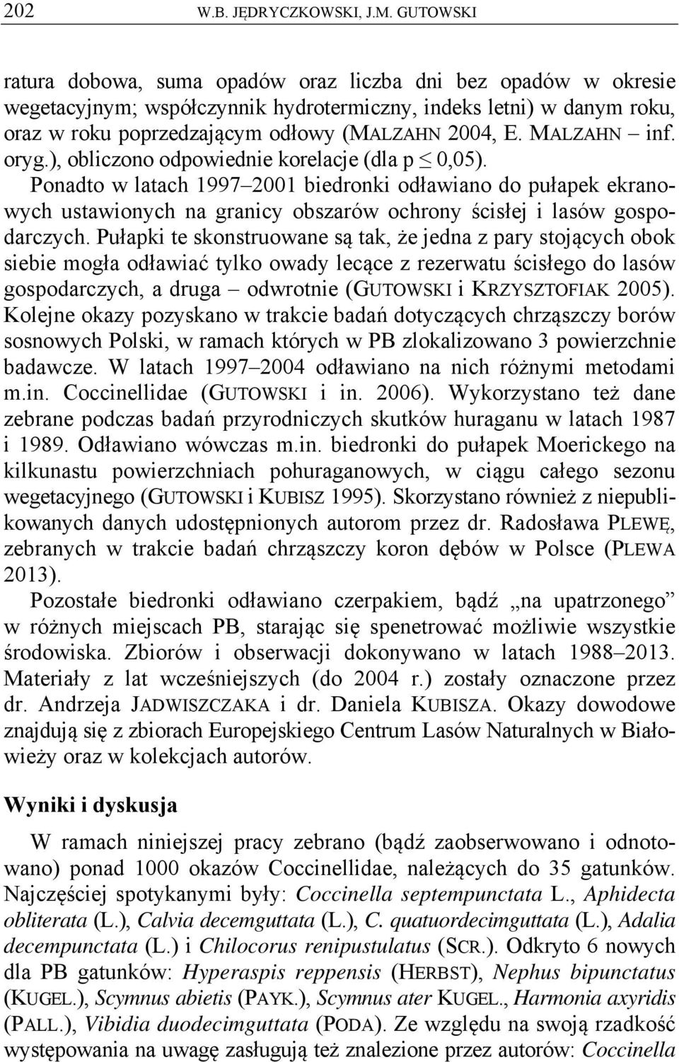 MALZAHN inf. oryg.), obliczono odpowiednie korelacje (dla p 0,05).