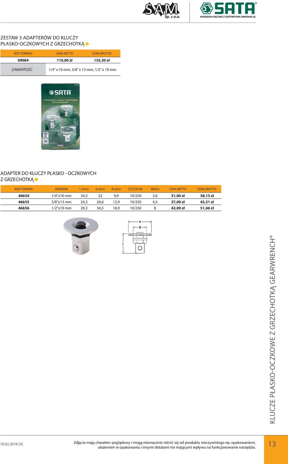 WAGA CENA NETTO CENA BRUTTO 46654 1/4 x10 mm 24,3 22 9,9 10/250 3,6 31,00 zł 38,13 zł 46655 3/8 x13 mm 24,3