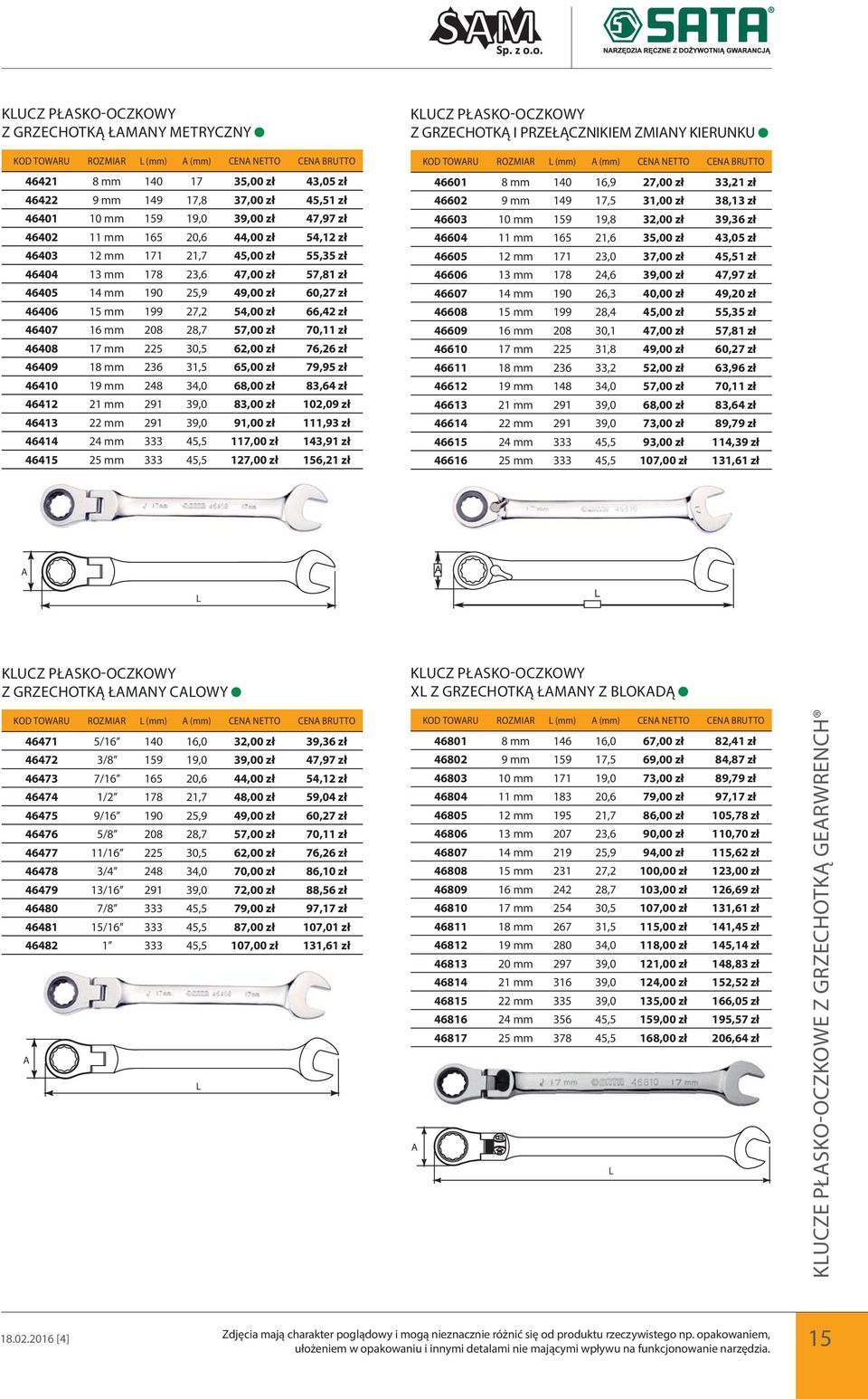 46407 16 mm 208 28,7 57,00 zł 70,11 zł 46408 17 mm 225 30,5 62,00 zł 76,26 zł 46409 18 mm 236 31,5 65,00 zł 79,95 zł 46410 19 mm 248 34,0 68,00 zł 83,64 zł 46412 21 mm 291 39,0 83,00 zł 102,09 zł