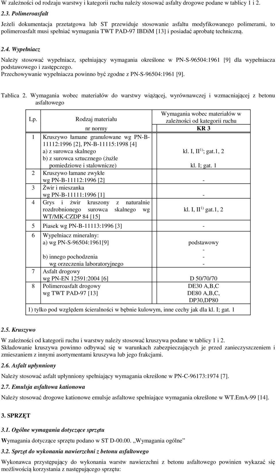 techniczną. 2.4. Wypełniacz Należy stosować wypełniacz, spełniający wymagania określone w PN-S-96504:1961 [9] dla wypełniacza podstawowego i zastępczego.