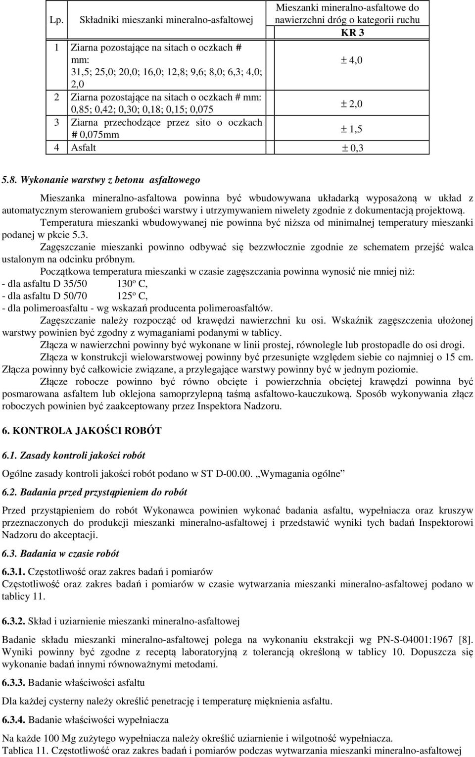 Wykonanie warstwy z betonu asfaltowego Mieszanka mineralno-asfaltowa powinna być wbudowywana układarką wyposażoną w układ z automatycznym sterowaniem grubości warstwy i utrzymywaniem niwelety zgodnie