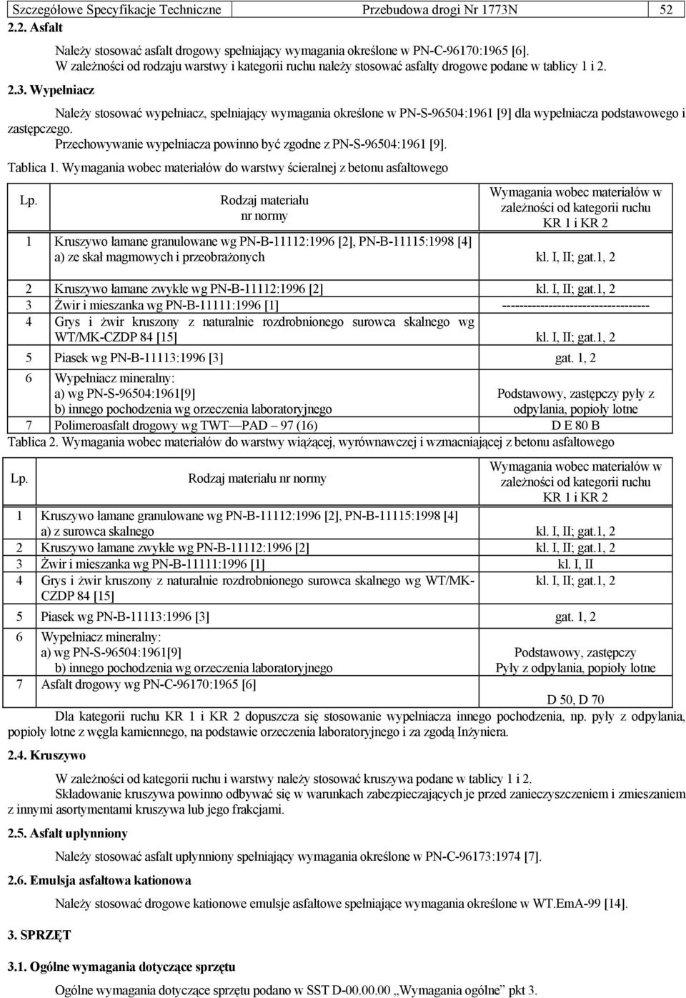 Należy stosować wypełniacz, spełniający wymagania określone w PN-S-96504:1961 [9] dla wypełniacza podstawowego i zastępczego. Przechowywanie wypełniacza powinno być zgodne z PN-S-96504:1961 [9].