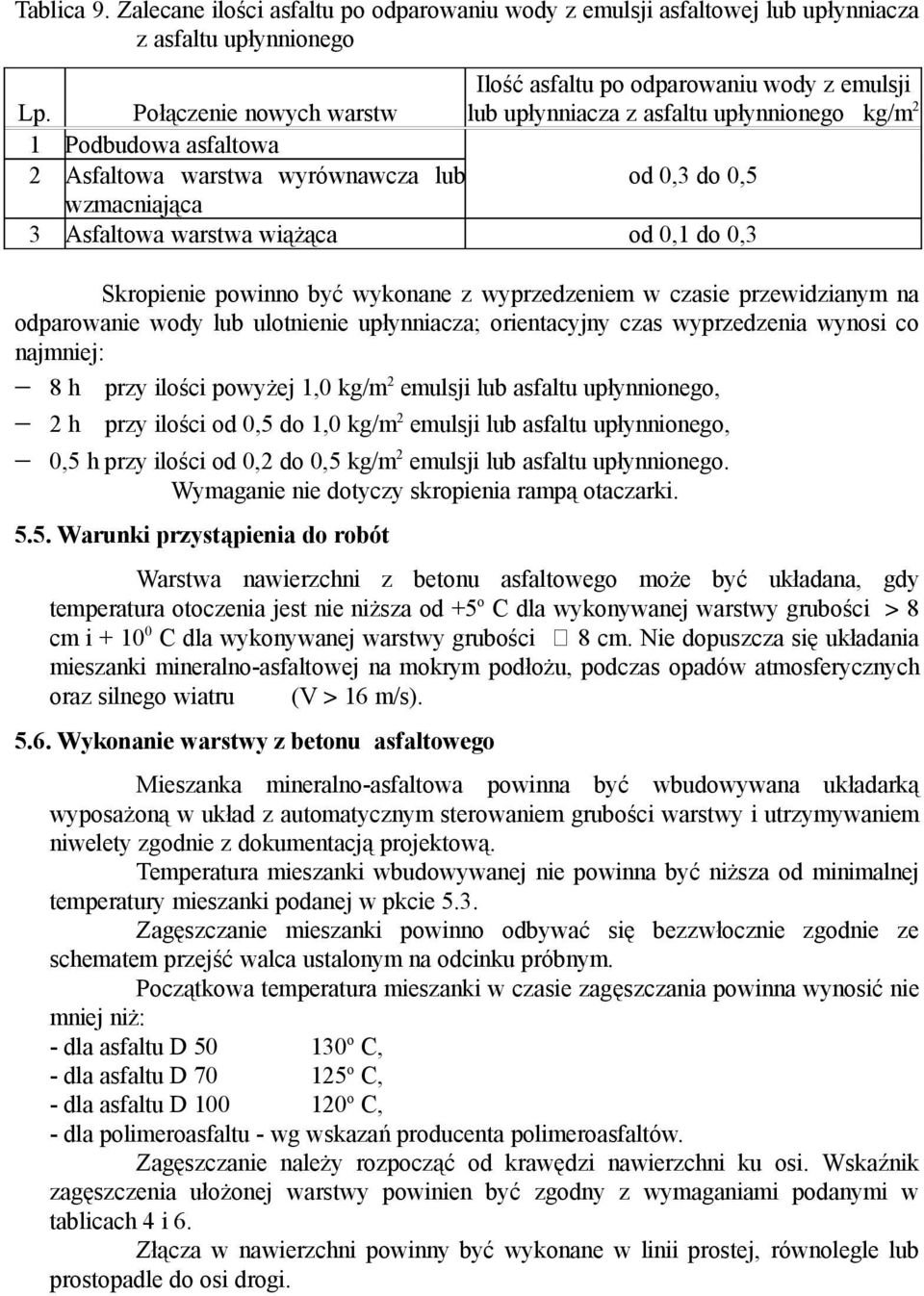 3 Asfaltowa warstwa wiążąca od 0,1 do 0,3 Skropienie powinno być wykonane z wyprzedzeniem w czasie przewidzianym na odparowanie wody lub ulotnienie upłynniacza; orientacyjny czas wyprzedzenia wynosi