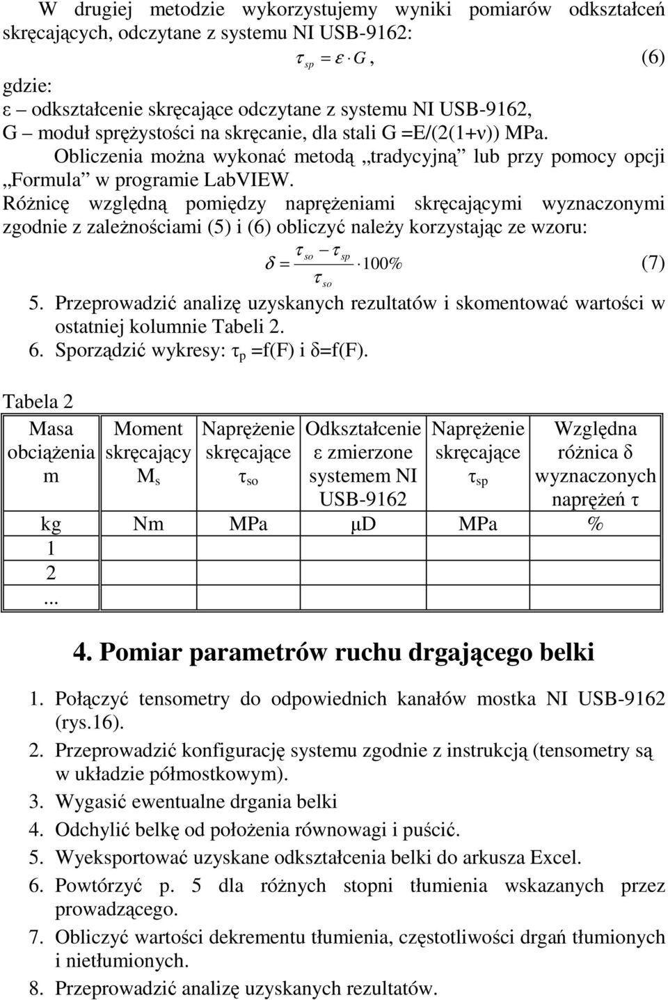 RóŜnicę względną pomiędzy napręŝeniami skręcającymi wyznaczonymi zgodnie z zaleŝnościami (5) i (6) obliczyć naleŝy korzystając ze wzoru: τ so τ sp δ = 100% (7) τ so 5.