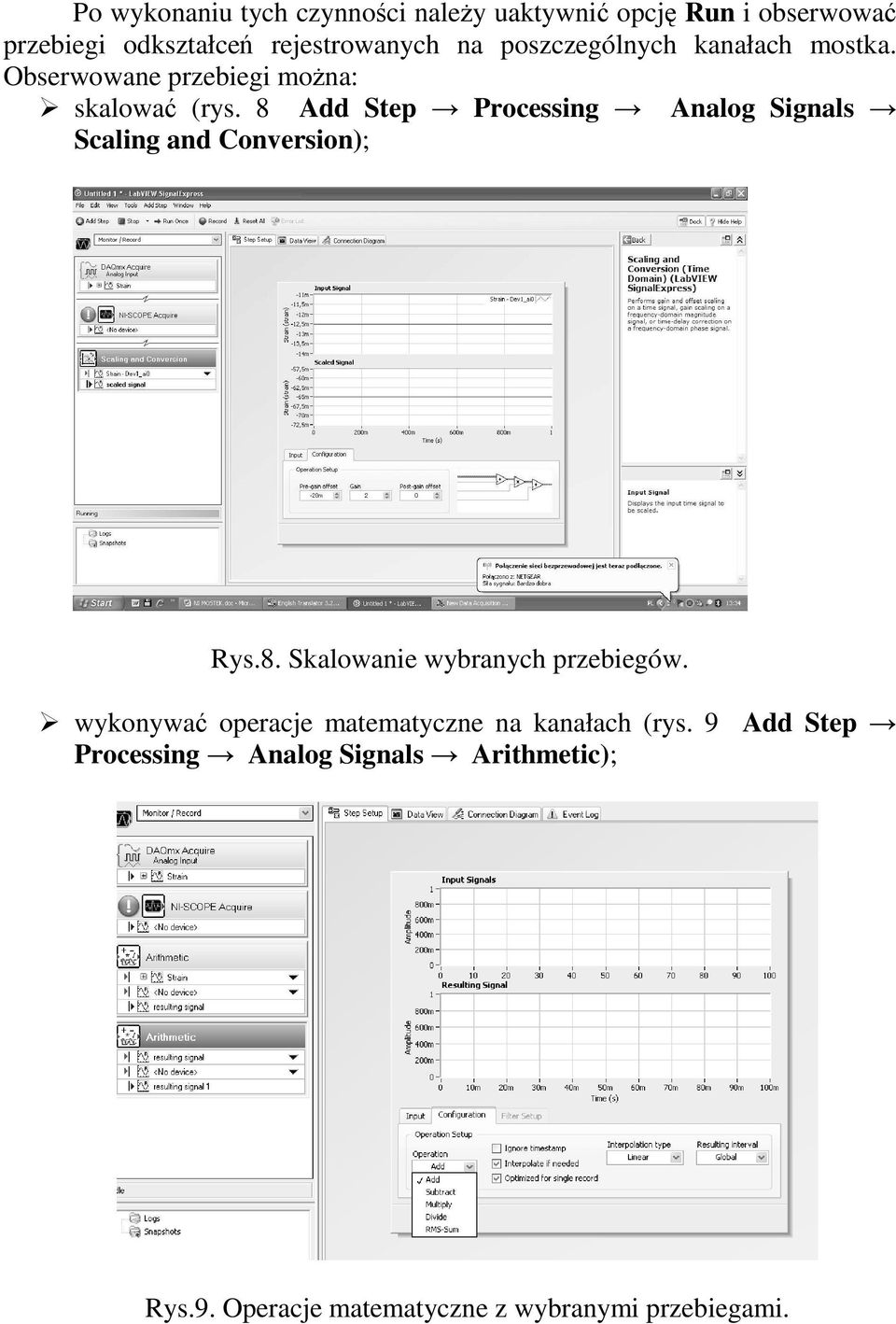 8 Add Step Processing Analog Signals Scaling and Conversion); Rys.8. Skalowanie wybranych przebiegów.