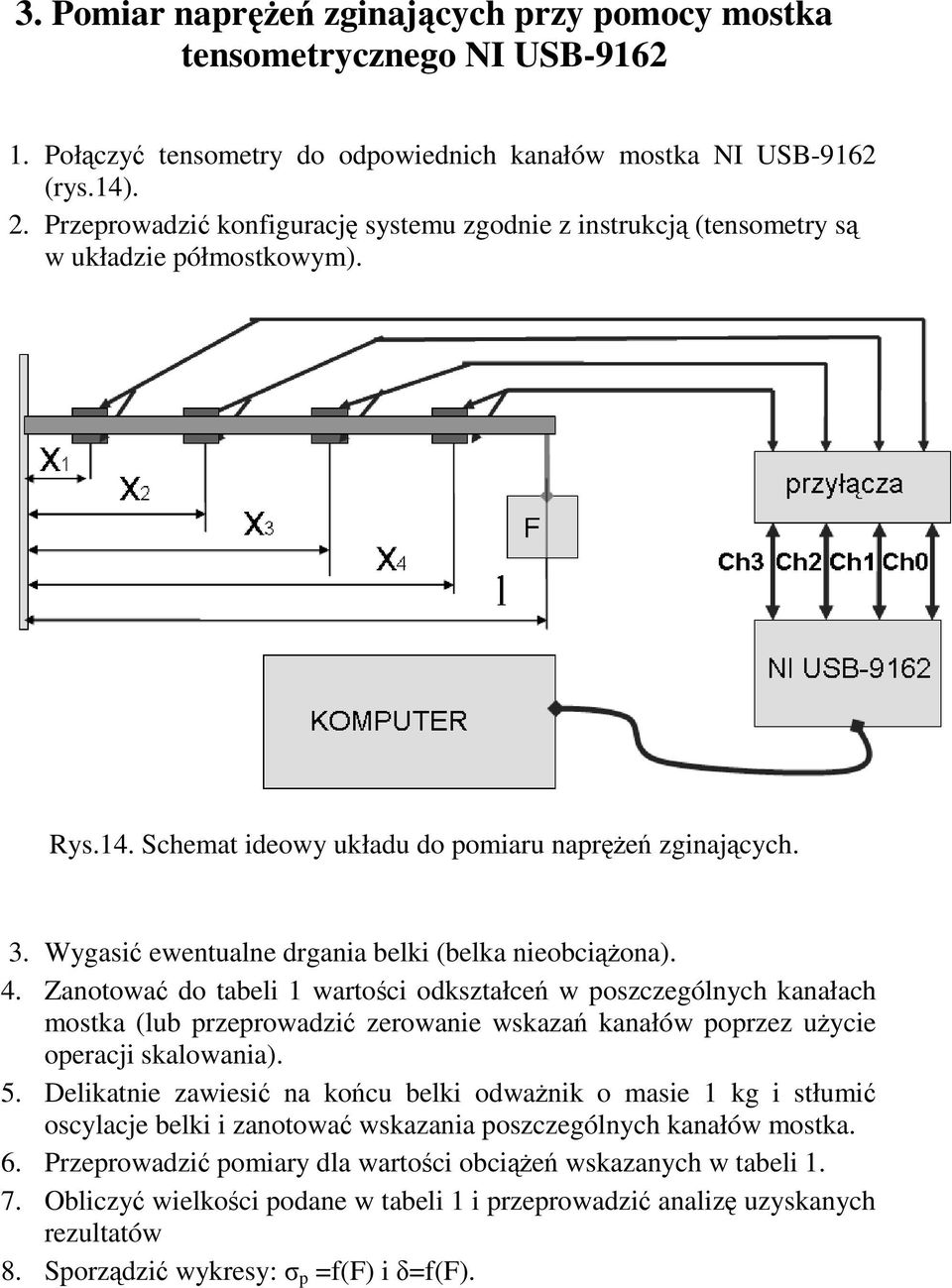 Wygasić ewentualne drgania belki (belka nieobciąŝona). 4.