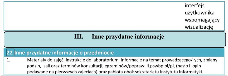 Materiały do zajęć, instrukcje do laboratorium, informacje na temat prowadzącego/-ych, zmiany