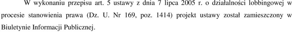 o działalności lobbingowej w procesie stanowienia