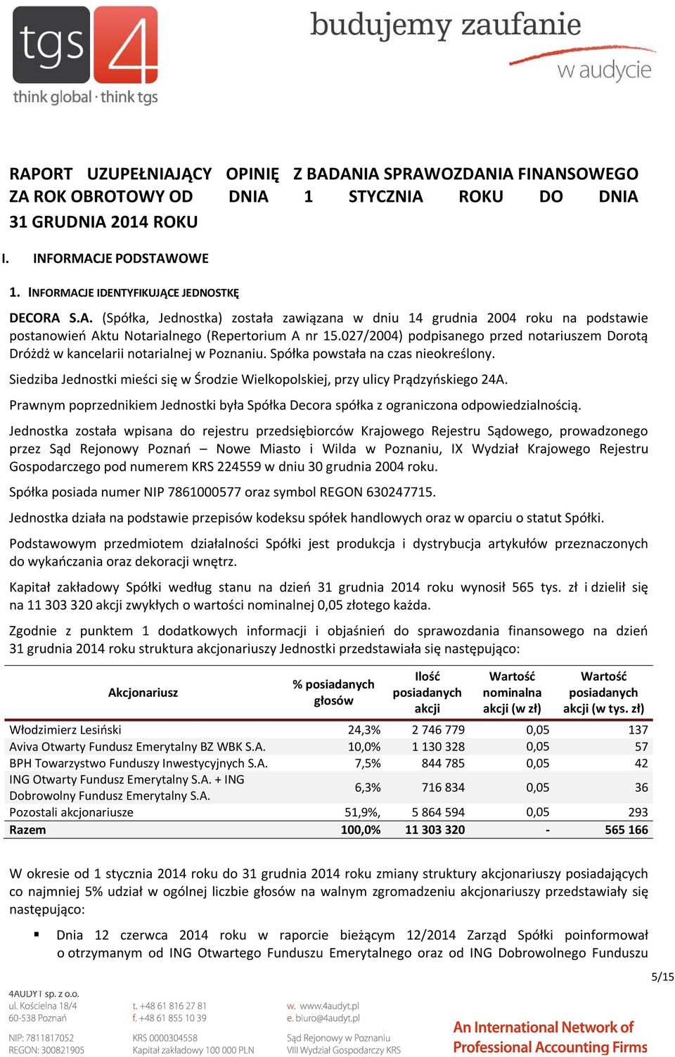 027/2004) podpisanego przed notariuszem Dorotą Dróżdż w kancelarii notarialnej w Poznaniu. Spółka powstała na czas nieokreślony.