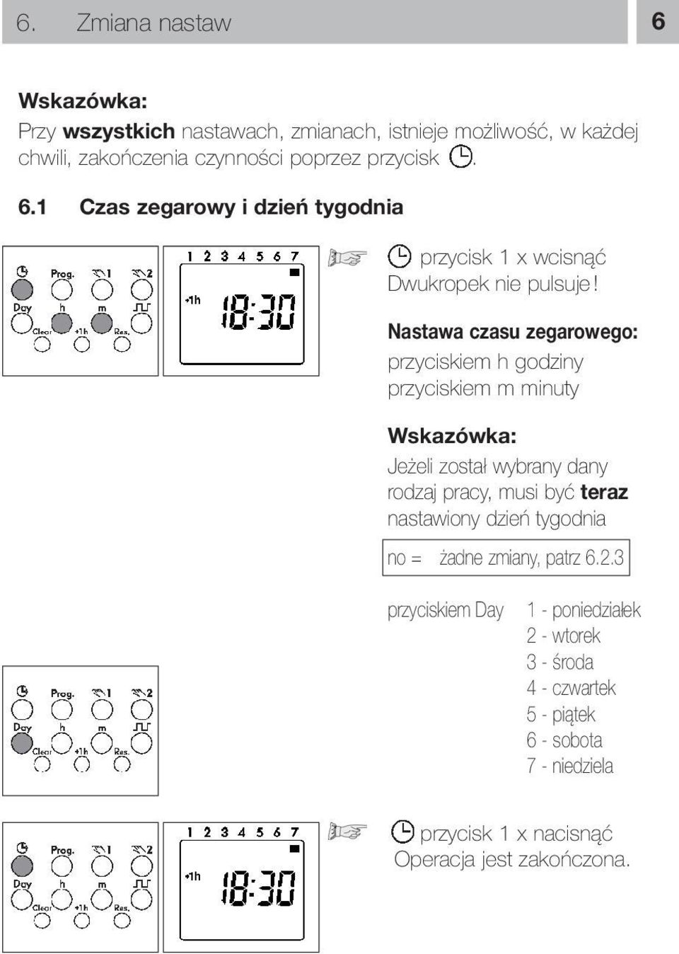 dzień tygodnia no = żadne zmiany, patrz 6.2.