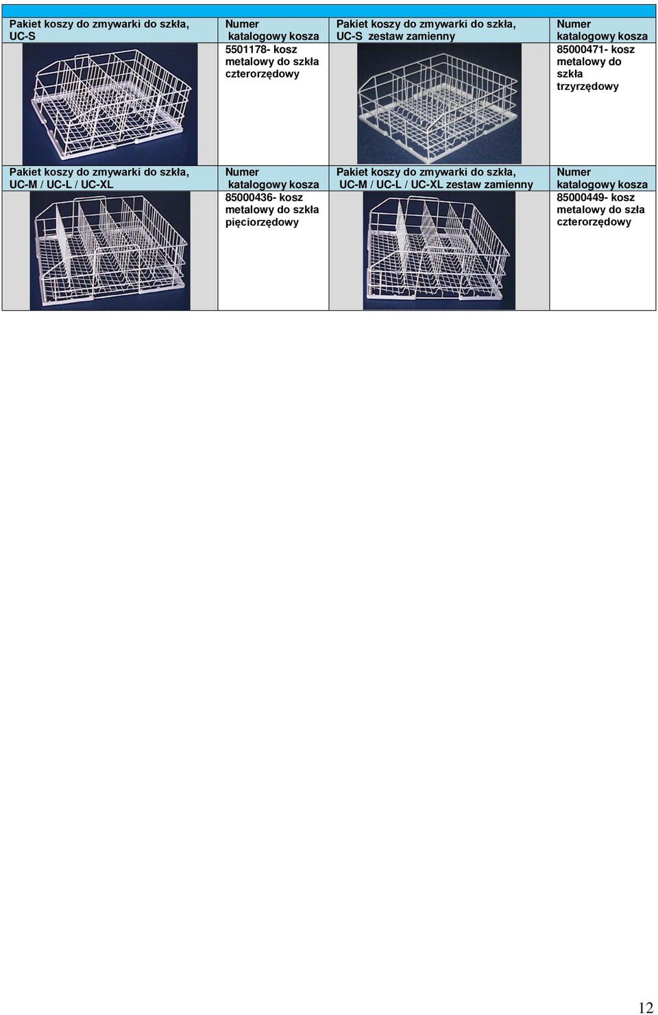 zmywarki do szkła, UC-M / UC-L / UC-L Numer katalogowy kosza 85000436- kosz metalowy do szkła pięciorzędowy Pakiet koszy do