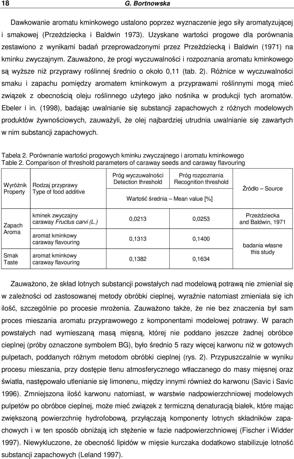 ZauwaŜono, Ŝe progi wyczuwalności i rozpoznania aromatu kminkowego są wyŝsze niŝ przyprawy roślinnej średnio o około 0,11 (tab. 2).